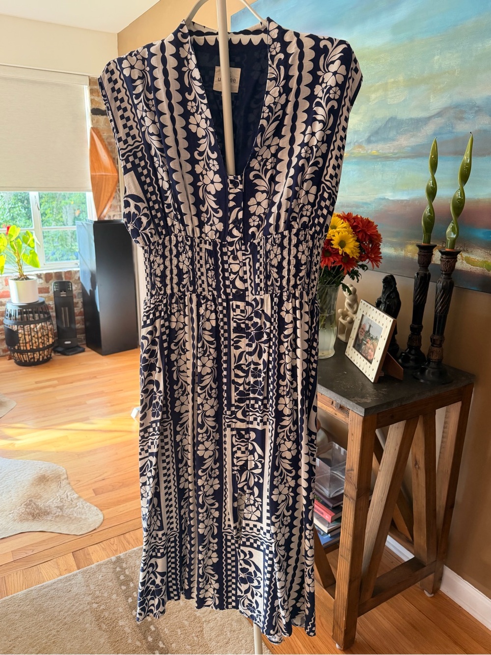 Umgee Navy & White Printed Midi Dress